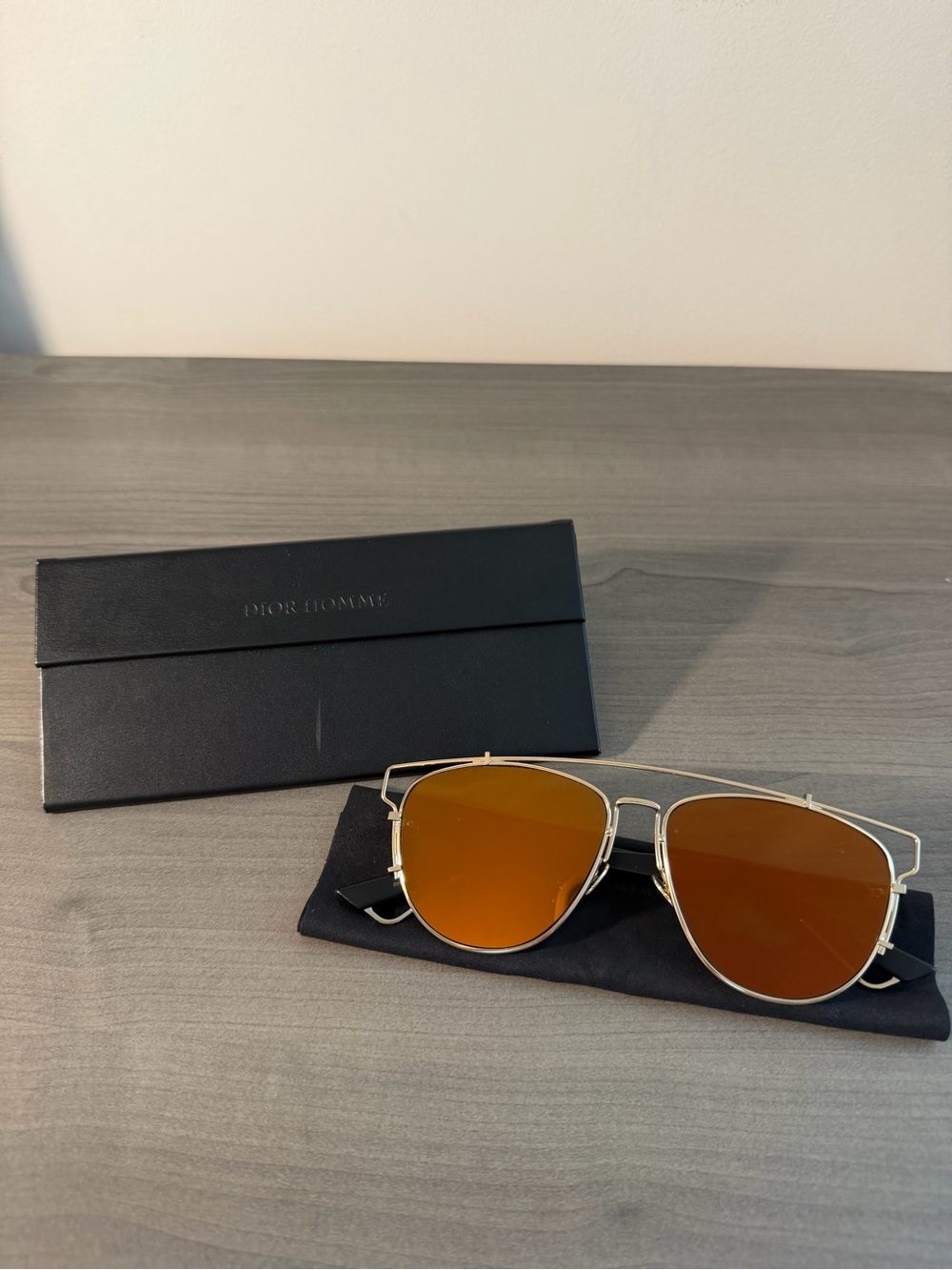 Dior Reflective Gold Frame Sunglasses with Amber Lenses and Black Pouch